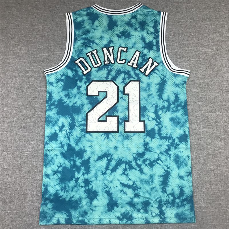 Men San Antonio Spurs 21 Duncan Blue constellation version Throwback NBA Jersey